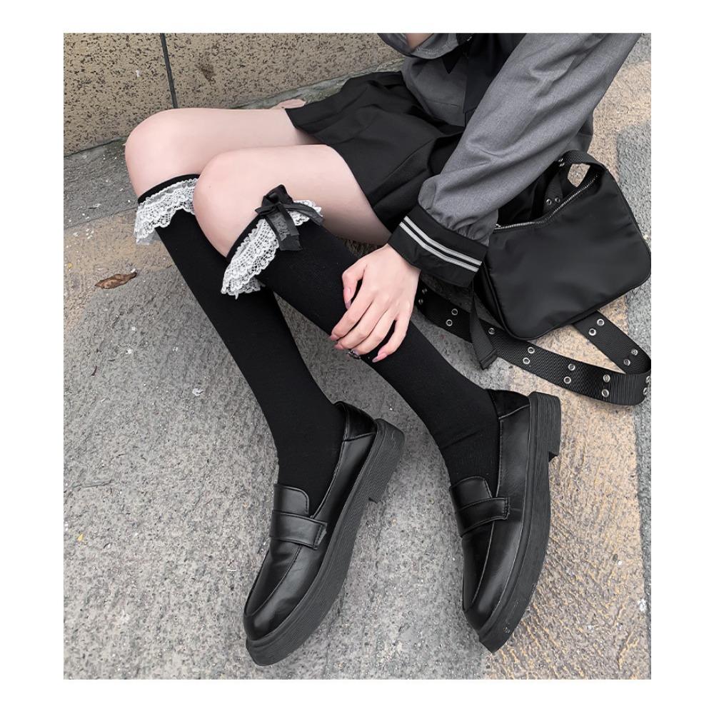 JK Hottie Lolita Socks Lace Calf Socks Lolita Medium Long Bow Cotton Socks Spring Autumn Winter