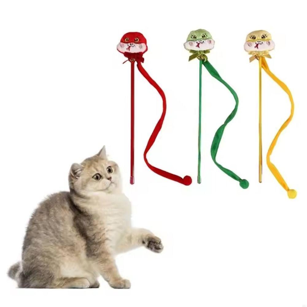 

Cartoon Cat Teaser Wand Portable Snake Tassel Cat Stick Interactive Cats Teaser Training червоний
