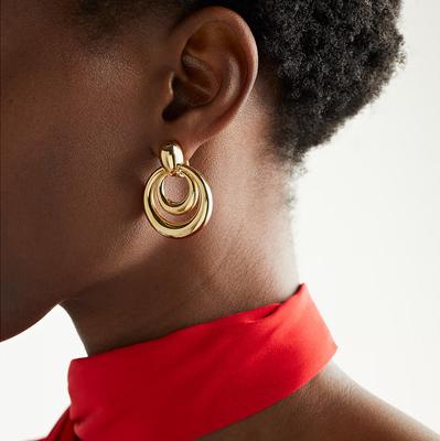 Design Sense 18k Gold Round Double Layer Hollow Earrings Earrings