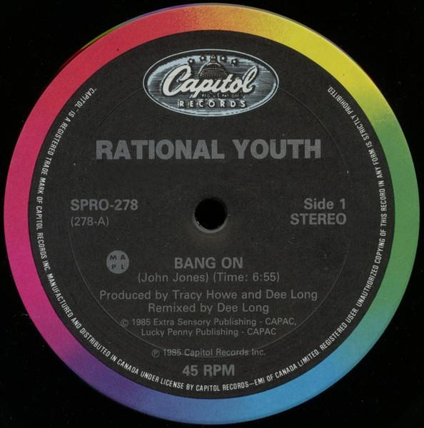 12-дюймовая пластинка RATIONAL YOUTH Bang On SPRO278 Capitol Records 1985 Канада Танцевальная Электроника Б/у
