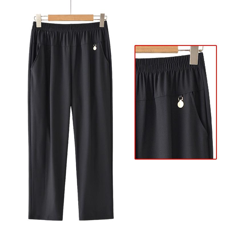 

Summer Loose Elastic Waist Straight-Leg Pants for Middle-Aged & Elderly Women - Breathable, Comfortable Casual Wear 6XL (160-170 lbs) чёрный