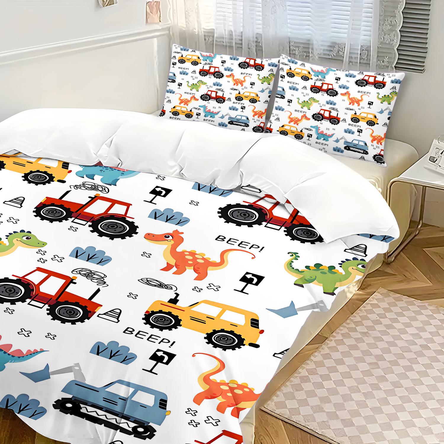 

Cartoon Cars Bedding Set Lightning Duvet Cover Engineering Vehicles Boy S Bedclothes Bed Linen Gift For Kids EU Single(135*200cm)3pcs