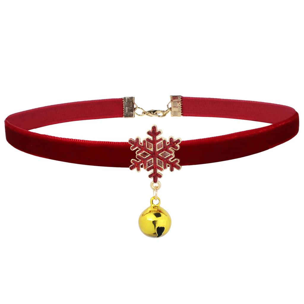 Samt Schneeflocken Anhänger Choker Halskette - Weihnachts Schmuck Accessoire mit Glocke Schlüsselbeinkette