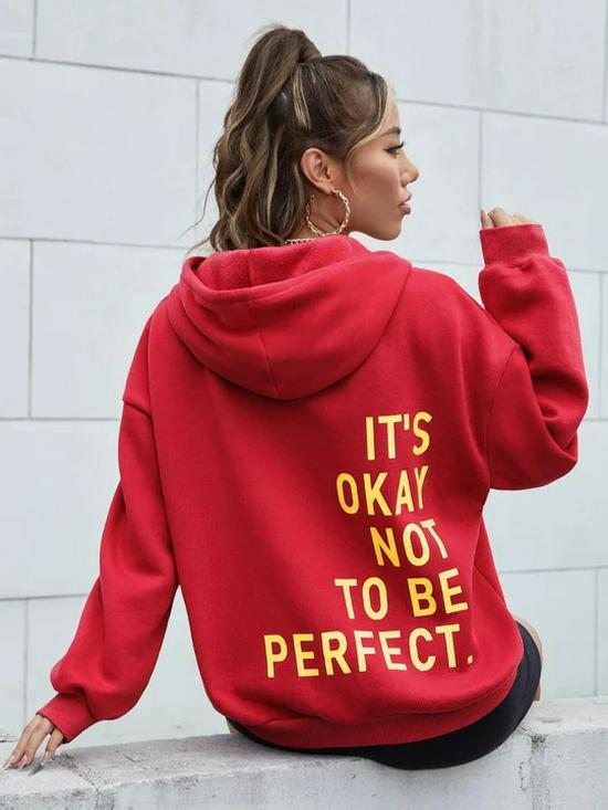 Multi-color Letter Print Loose Hooded Sweatshirt for Women