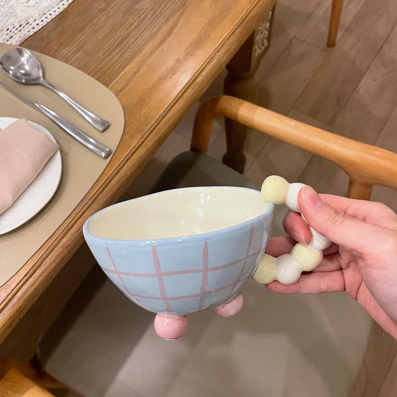 Tasse en céramique à carreaux peinte à la main style coréen
