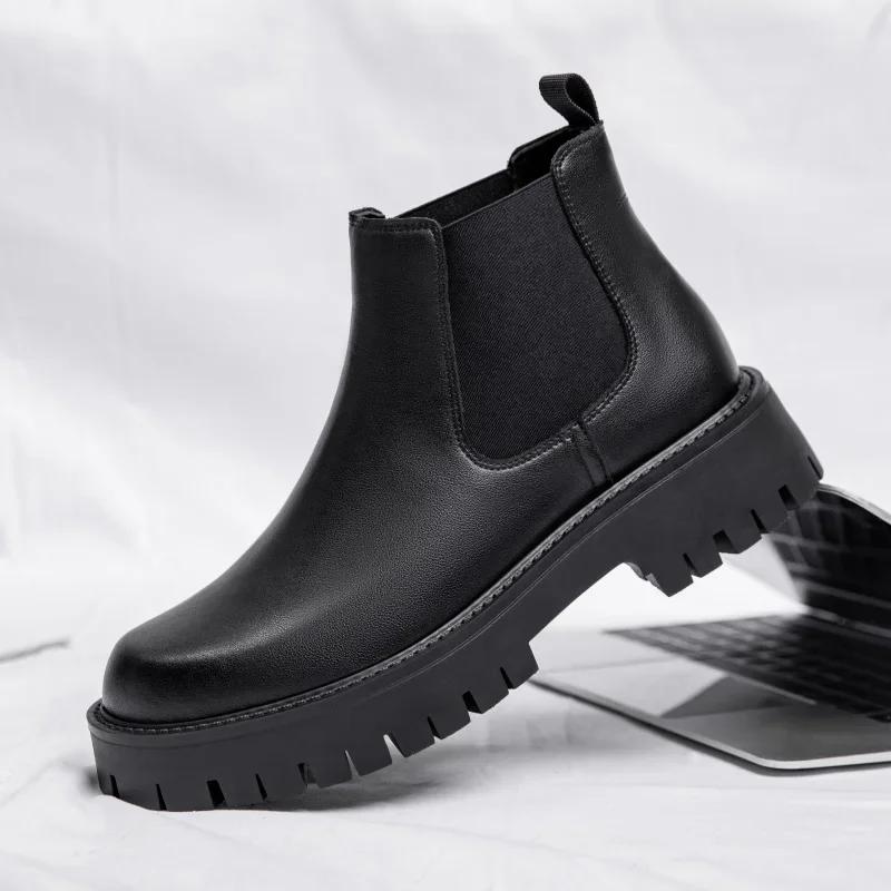 Mode Neue Herren High Top Stiefel Italienische Büro Chelsea Boots Luxusmarke Britischer Stil Lässiger Leder-Knöchelstiefel für Herren Plateau-Stiefel