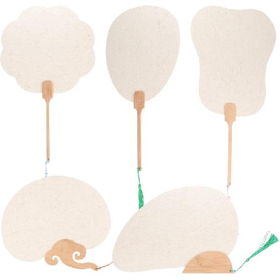 

Paper Fan 5Pcs Ancient Fan Chinese Hand Fan Assorted Shape Blank Paper Fan DIY Painting Fan Vintage Fans with Tassel for DIY Party Home Decoration бежевий