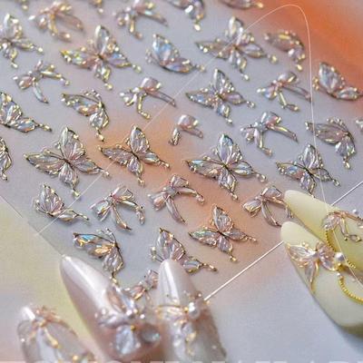 Aurora Ice Crystal Butterfly Nail Stickers with Delicate Bows