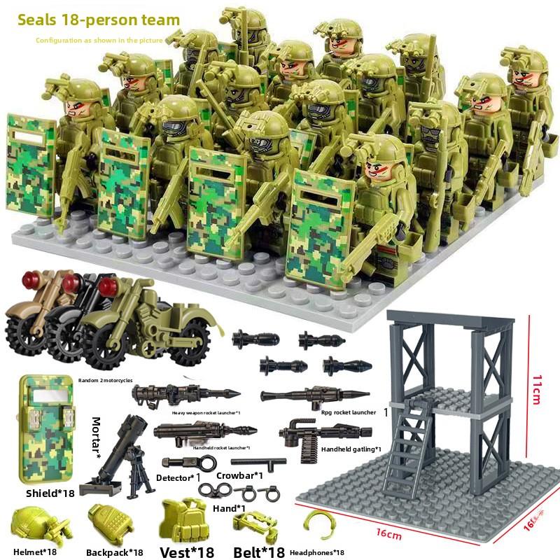 Special forces military building blocks special police armed sentry tower scene toy humanoid birthday present Zombie warrior