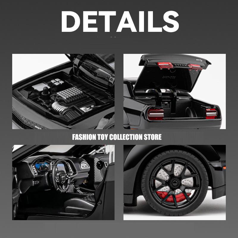 1/24 Dodge Challenger Hellcat Autíčka litá Metel Auta Hračka Tahni zpět Modely aut Hellcat se zvukem a světlem Hellc pro děti