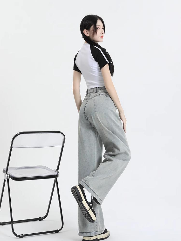 Blugi largi Y2k Pantaloni de blugi albaștri cu talie înaltă Pantaloni lungi din anii 2000 Pantaloni lungi din anii 90 Vintage oversize Moda coreeană