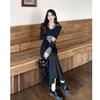 Cute girl's autumn and winter wear French temperament black fake two-piece dress is particularly beautiful and super temperament