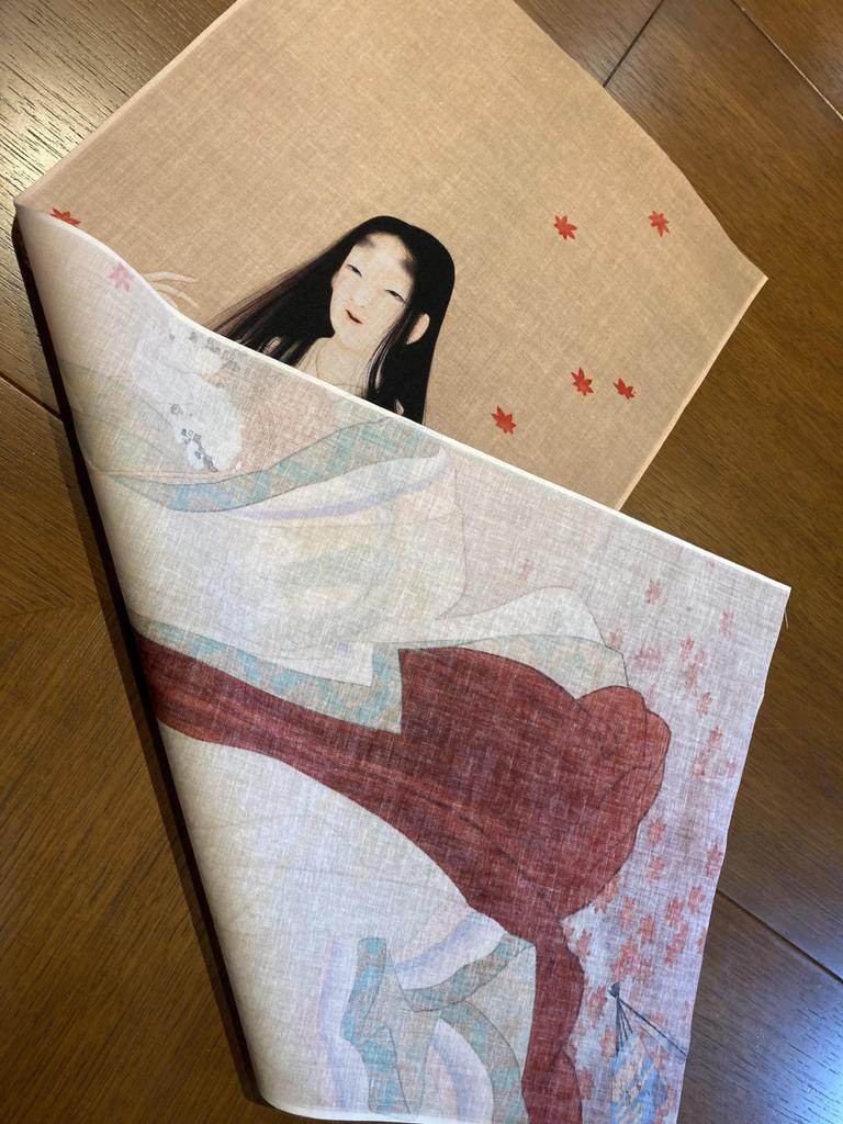 Tenugui (Japanese hand towel) from all times and places, by Uemura Shōen, featuring a floral design.
