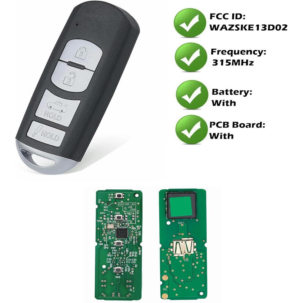 2Pcs 315MHz Smart Remote Control Key Fobs For 2014-2018 Mazda 6 3 WAZSKE13D01/02