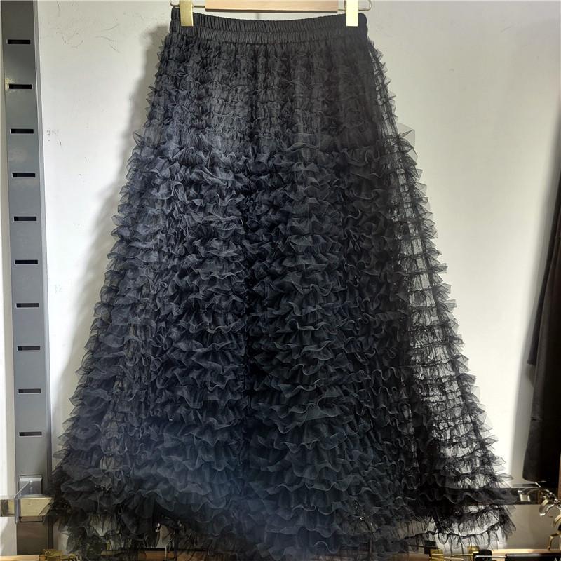 

Apricot Embroidered Mesh Layered Cake Midi Skirt - Fluffy, Versatile Fairy Style for Autumn/Winter One Size чорний