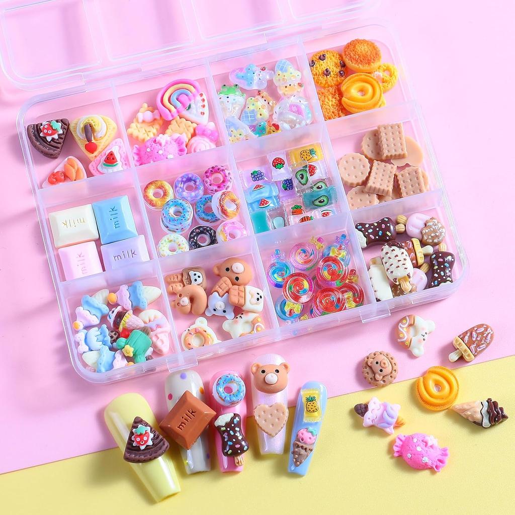 3D Mix Assorted Color Nail Charms Acrylic Multi Cute Nail Art Charms Hollow Candy Jewelry Nail Supplies for Nail Art Design DIY Crafts Accessories