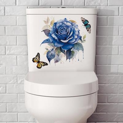 Romantico blu rosa farfalla fiori decalcomanie coperchio WC autoadesivi decorazione bagno adesivi murali rimovibili