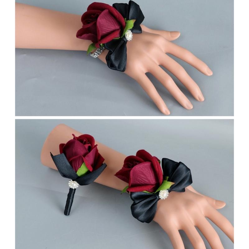 5Pcs Rose Wrist Corsages for Bride Bridesmaid Bridal Showers, Wedding Rose Boutonniere for Ceremony Anniversary Proms