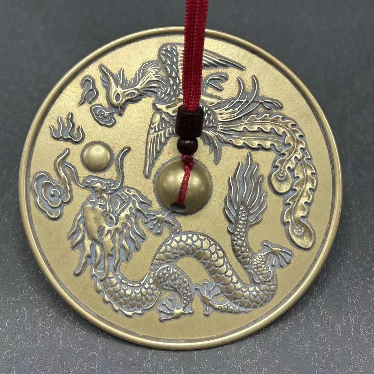 

Yellow Bright Brass Dragon Phoenix Wedding Pocket Mirror - Compact Bride Accessory