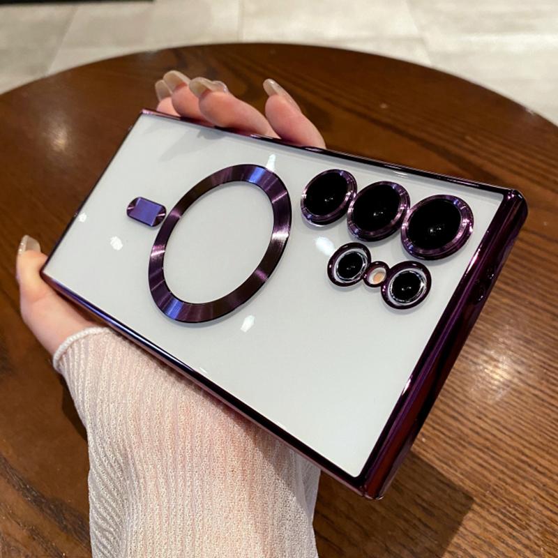 Luxury Plating For Magsafe Magnetic Clear Case For Samsung S25 Ultra S24 FE S23 Plus S22 S21 S20 Note 20 Lens Protection Cover