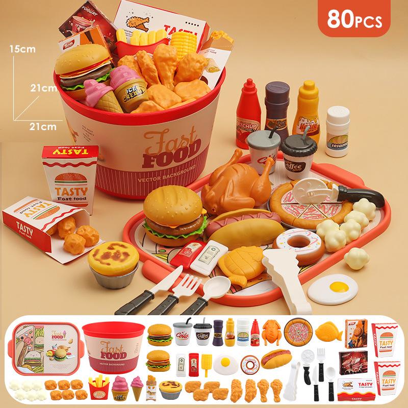 Children's Play Kitchen Hamburger & Veggie Cutting Toy Set