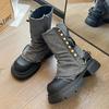 Niche design jeans tube boots women's 2025 Korean version doll head heightening fashion boots versatile medium boots short boots