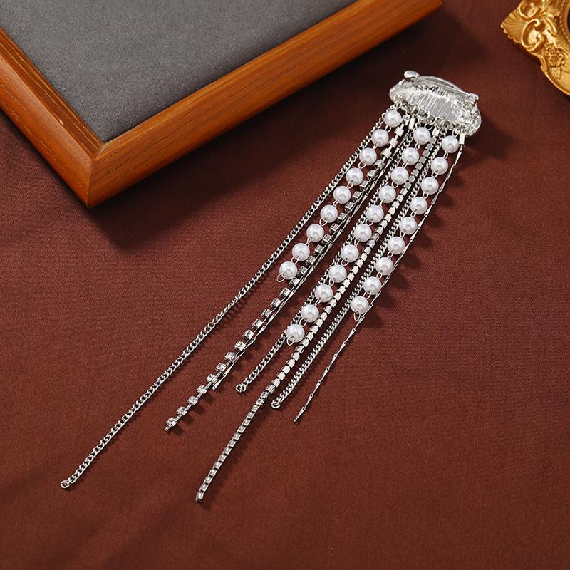 1Pc Long Pearl Tassel Jellyfish Brooch Women Diamond-Encrusted Pearl Tassel Corsage Badge Pins Suit Jacket Pin Clothing Gifts