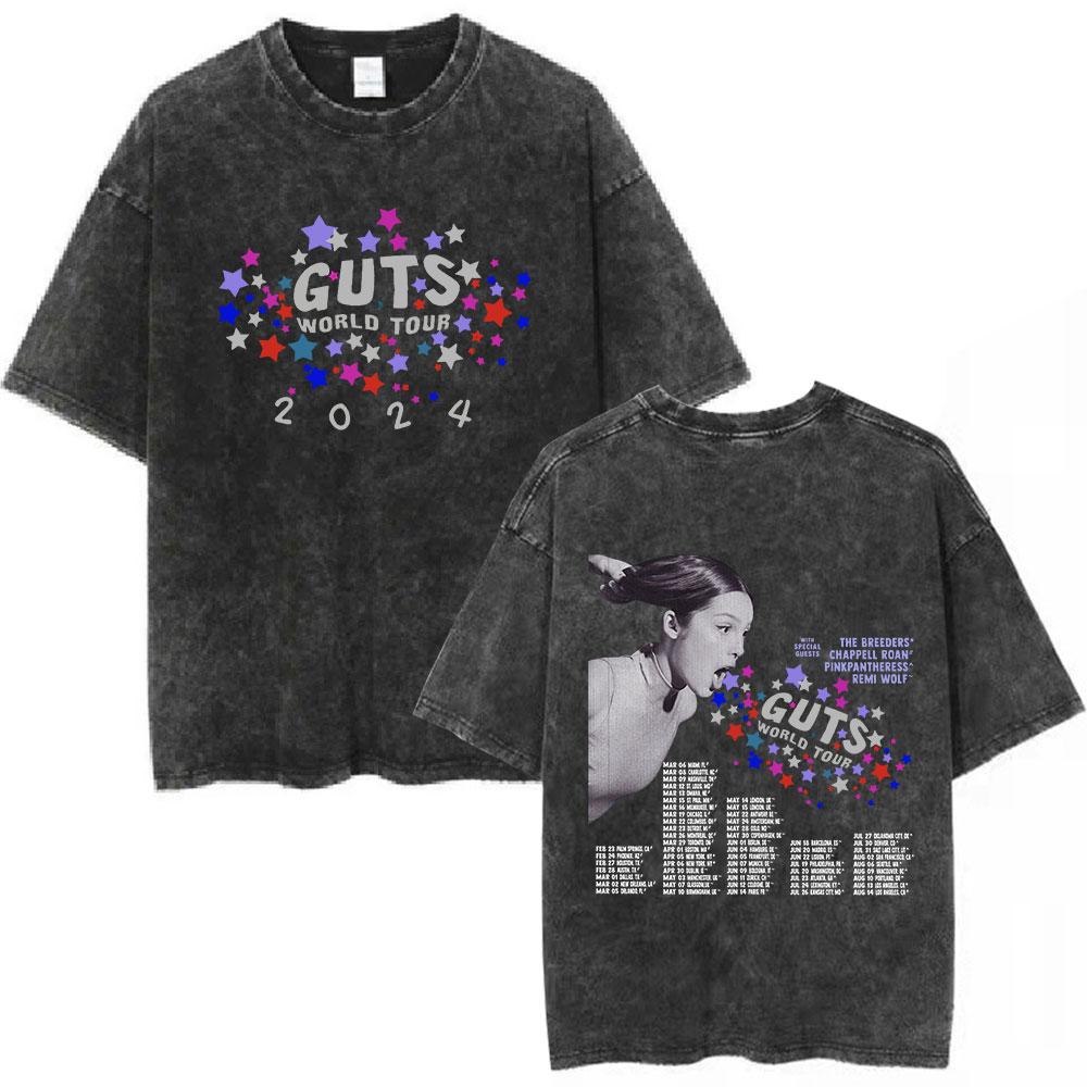 Stay The Best Guts World Tour Sour Vampire Vintage Gewassen T-shirts Heren Dames Mode T-shirts Katoen Los T-shirt Fans Cadeau Tops XL