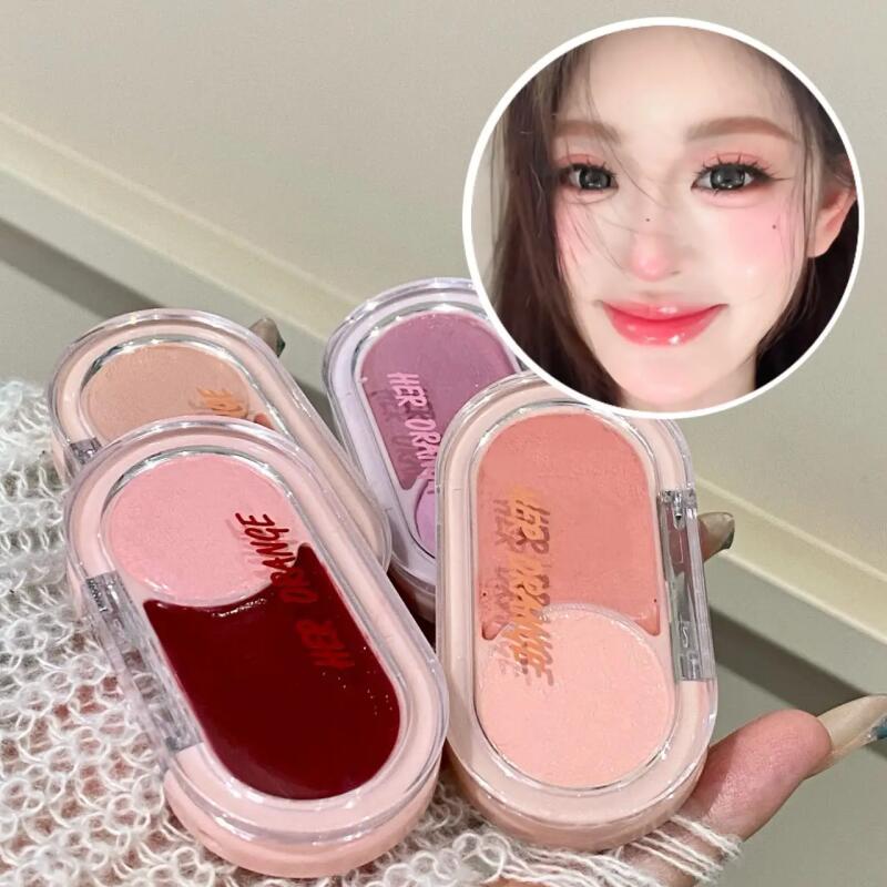Two Color Powder Blusher Cream Matte Brighten Water Light Peach Cream Blush Natural Cheek Tint Waterproof Face Contouring Makeup