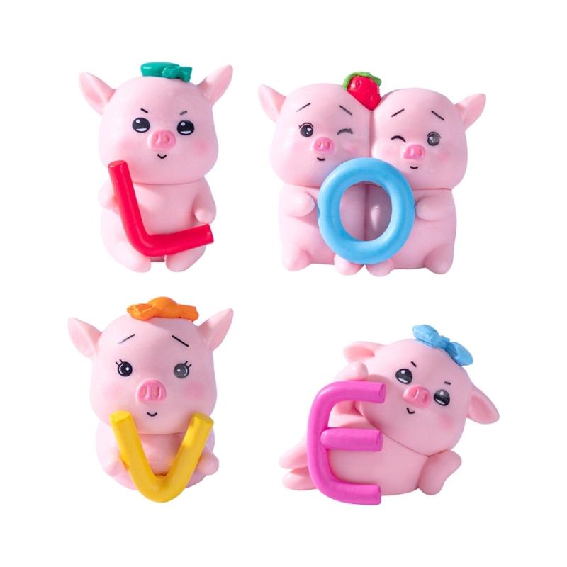 

Cartoon Pig Miniature Sculptures Ornaments with LOVE Letter for Desk Garden Nursery Room Holiday Decorations 4Pieces 1