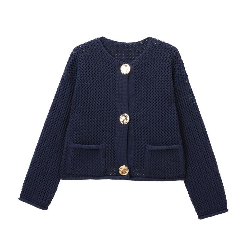 Womens Winter Solid Color Loose Fit Crew Neck Knit Cardigan Coat Streetwear