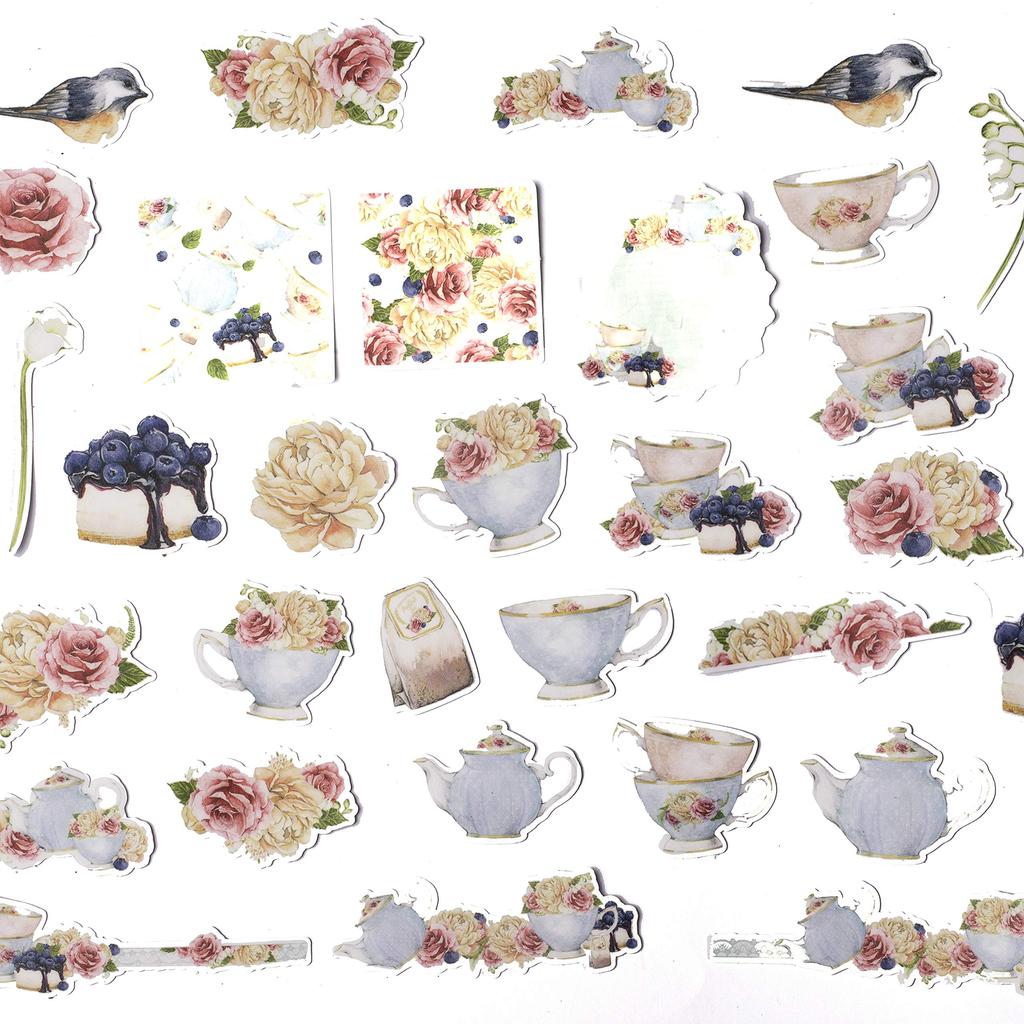 Navy Peony Elegant Tea Party Stickers and Stickers for Water and Journals (31-Count) - Cute, Water-Resistant, Long-Lasting Bottles, Laptops,