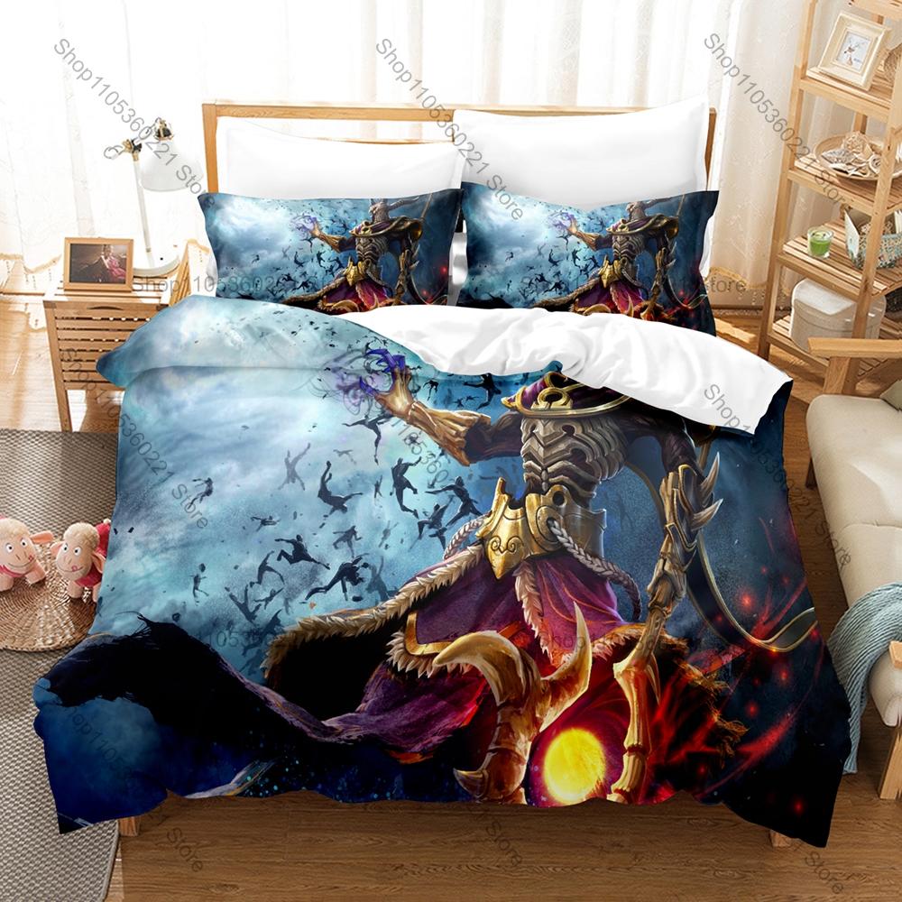 Video Game Smite Bedding Set, Duvet Cover & 2 Pillowcases, Mythology Character Pattern Breathable Fabric All Season Use