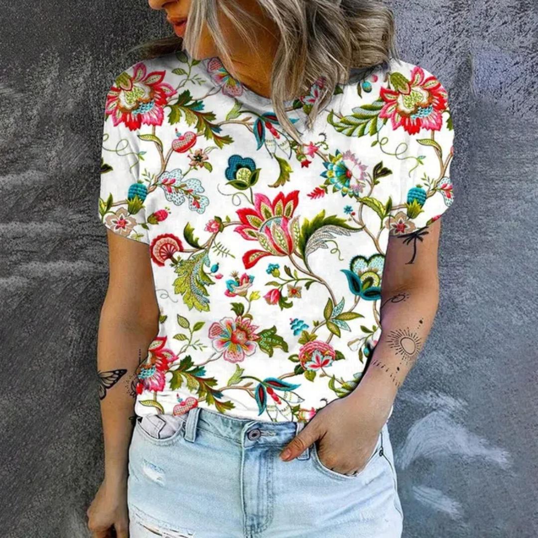 

Весенне-летняя женская футболка с винтажным элегантным цветочным принтом 3D, повседневная одежда с круглым вырезом и коротким рукавом 6XL