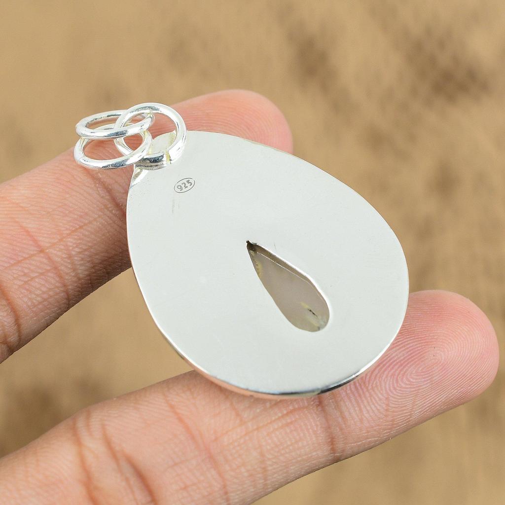 Mothers Day Sale Plume Agate Gemstone 925 Silver Engagement Wife Wedding Pendant