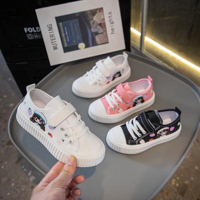 Girls Canvas Shoes 2025 Spring and Autumn New Student Little White Shoes Children's Casual Shoes Girls Cartoon Sports Board Shoes Tide