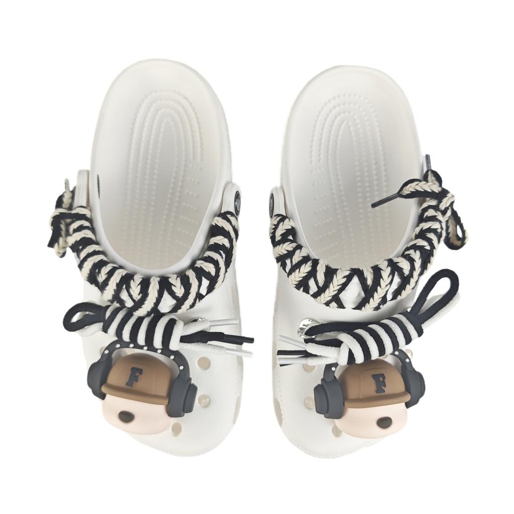 Crocs Crush Clog EVA Headphones Rabbit Decorative Buckle Hand Painted Graffiti Casual Fashion Versatile Hole Shoes Unisex White