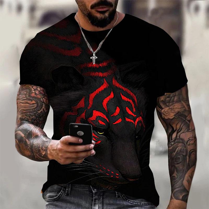 Men's T Shirt 3D Digital tiger Print Short Sleeve T-Shirts Comfy Casual Elastic Crew Neck Men Outdoor Activities Top