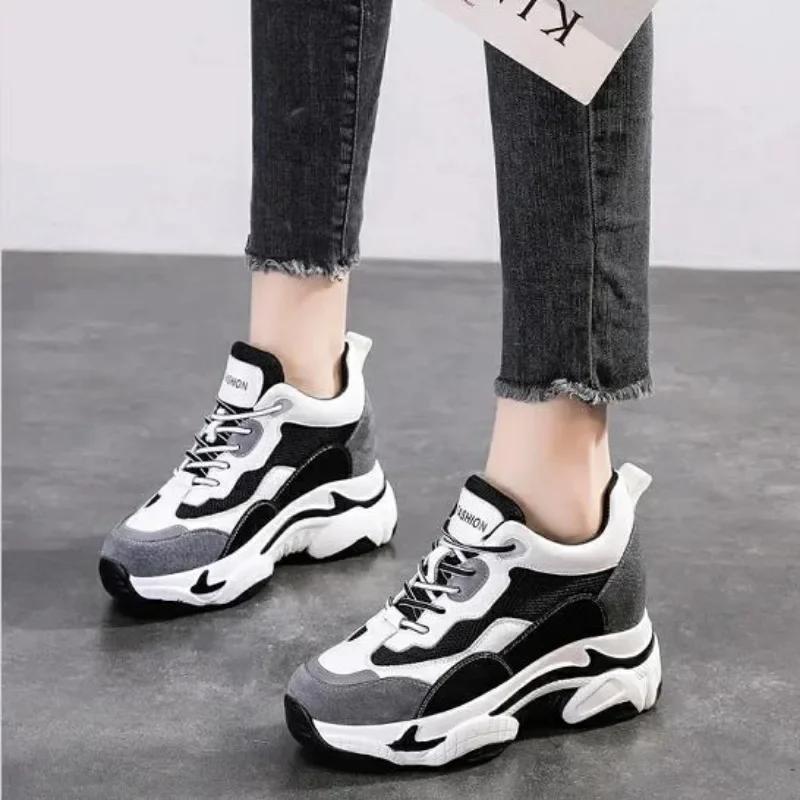 Fashion 9CM Fashion Mixed Colors Spring Casual Sneakers Women Height Increasing Breathable Air Mesh Shoes Ladies Chunky Platform Shoes