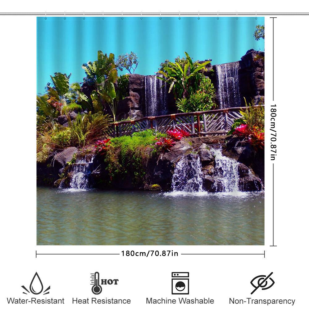 Bathroom Decor Waterproof Shower Curtain Tropical Waterfall Design for Bathtub Coverings White Color Polyester Fabric (200 x 180