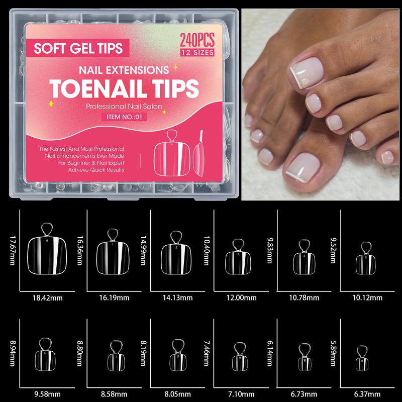 240/320Pcs Diy Home Salon Extension Press On Nail Short Toesnail Tips Square Clear&Matte Soft Gel Nails Full Cover Nail Stickers