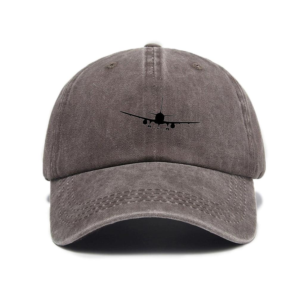 Simple aircraft printing washed old soft top sunshade baseball cap Unisex versatile baseball cap
