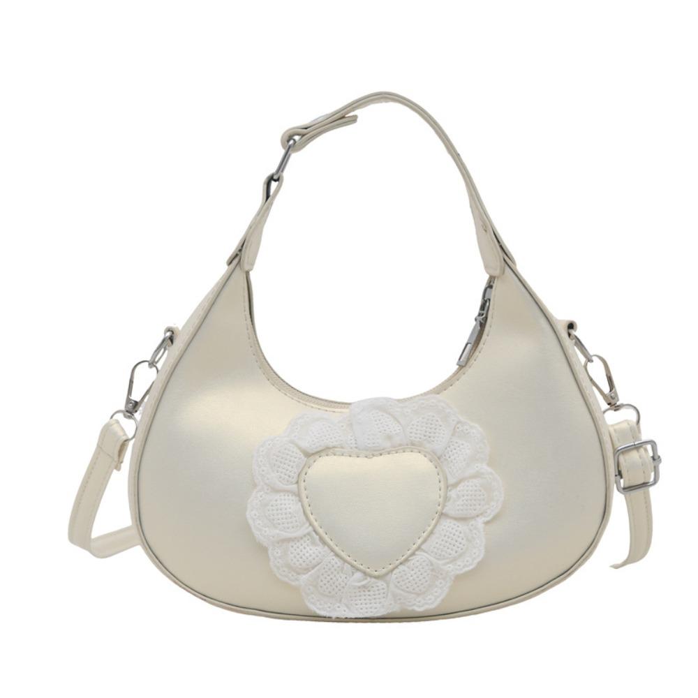 PU Leather Women Underarm Bag Solid Color Crescent Bag Fashion Shoulder Bag  Women белый