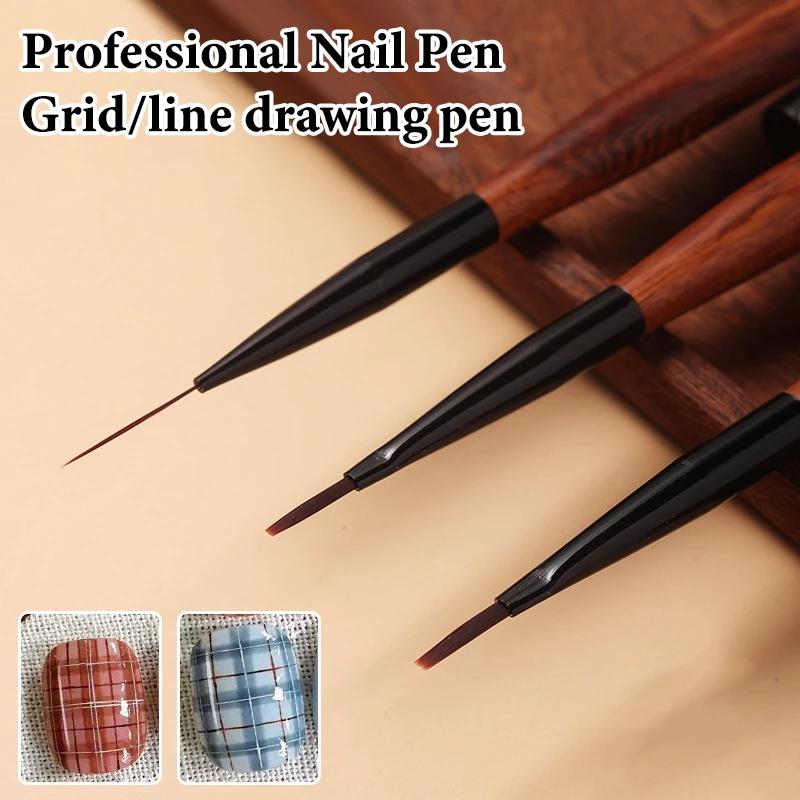 Nail Art Brush Checker Sandalwood Nail Drawing Painting Long Line Brush Nail Art Tool Painting Brushes DIY Design Manicure Tools