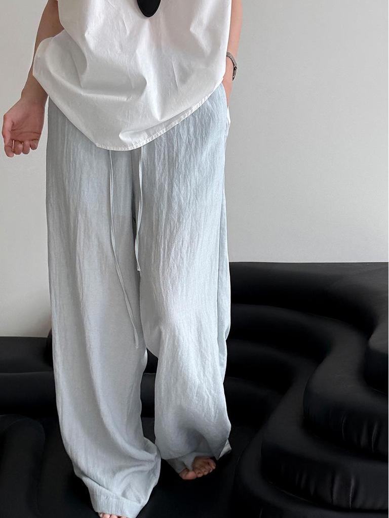 LUXI Women's Tencel Linen Elastic Waist Wide-Leg Summer Pants