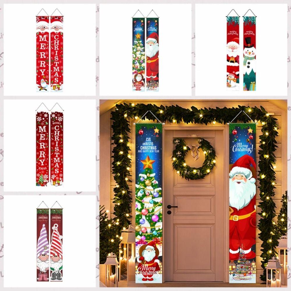 Foldable Christmas Porch Door Banner Polyester Santa Claus Hanging Couplet  Spring Festival