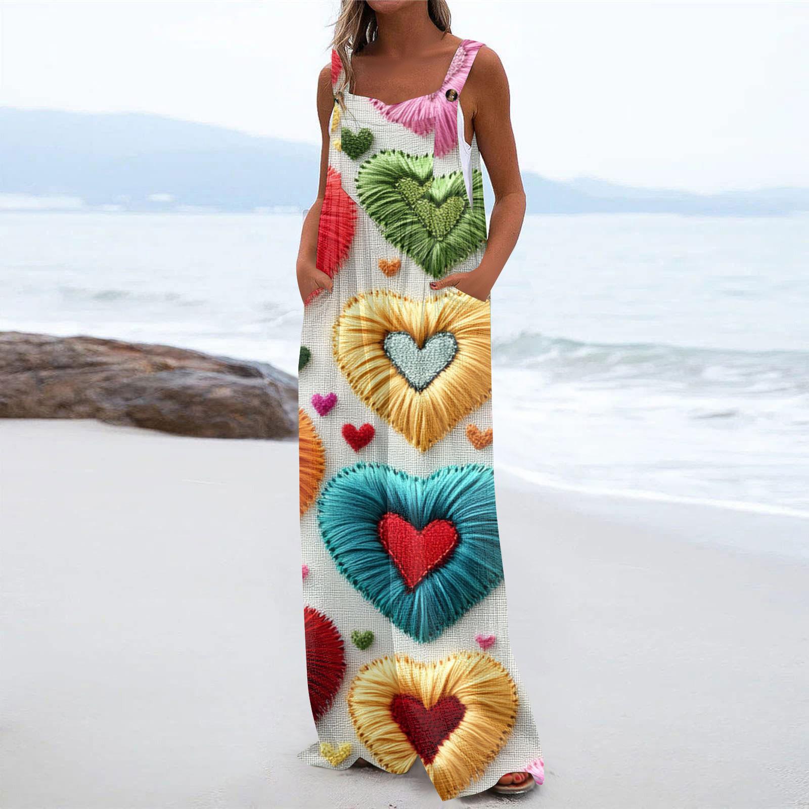 

Женский модный повседневный свободный комбинезон с карманами и принтом ко Дню святого Валентина XL жёлтый