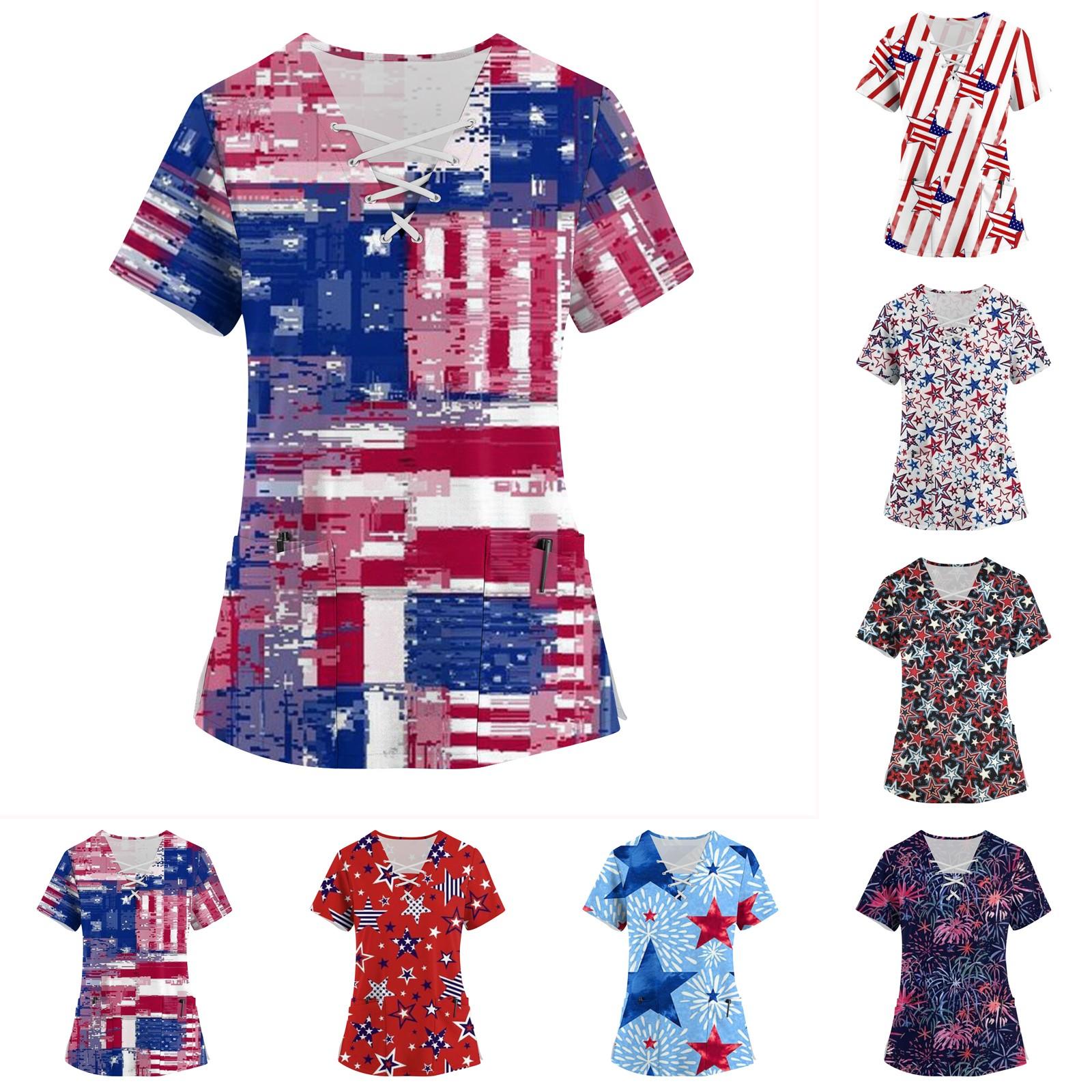 

Рабочая форма больших размеров с принтом, топы для женщин, забавные футболки с короткими рукавами и v-образным вырезом с перекрестным принтом, рабочая одежда, футболка с карманами