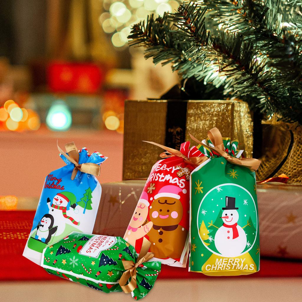50Pcs Small Christmas Gift Bags Goody Bags Reusable Chrismas Drawstring Wrapping Bags Xmas Gift Sacks Treat Bags For School Offi