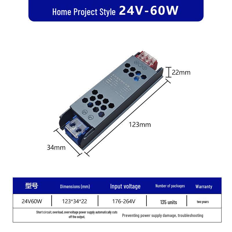 Ultra-thin Silent Indoor 220V To 24V LED Driver Transformer for Light Box, 60/400W, 12V Output